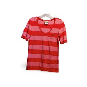 Lacoste Pink and Red Lightweight V-Neck Shirt, Small